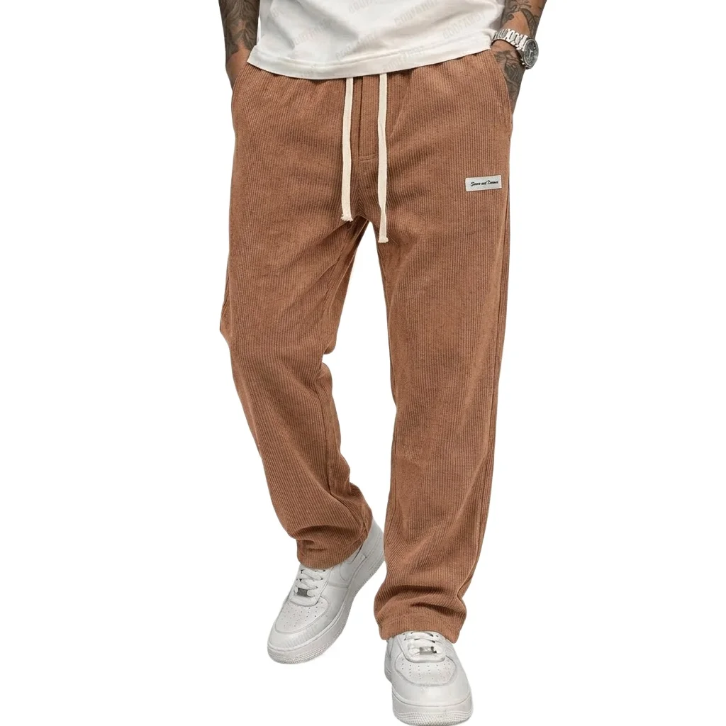 Men's Baggy Pants Casual Corduroy Trousers Drawstring Elastic Waist Straight Sweatpants Jogger Gym Man Pants Men's Work Pants