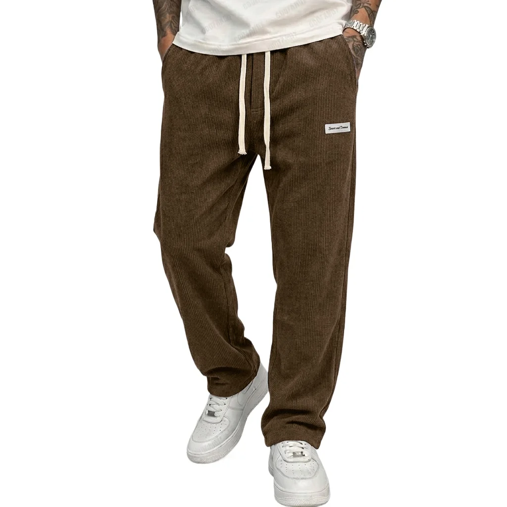 Men's Baggy Pants Casual Corduroy Trousers Drawstring Elastic Waist Straight Sweatpants Jogger Gym Man Pants Men's Work Pants