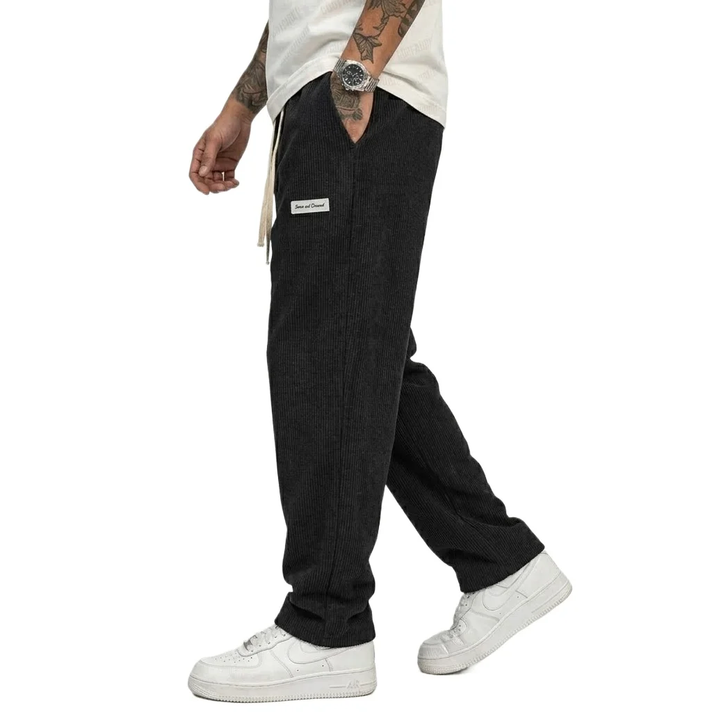 Men's Baggy Pants Casual Corduroy Trousers Drawstring Elastic Waist Straight Sweatpants Jogger Gym Man Pants Men's Work Pants