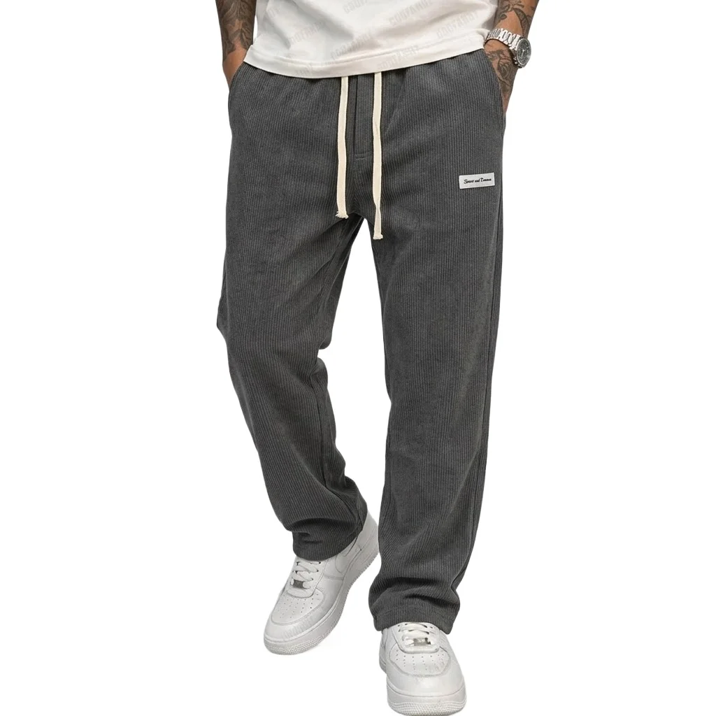 Men's Baggy Pants Casual Corduroy Trousers Drawstring Elastic Waist Straight Sweatpants Jogger Gym Man Pants Men's Work Pants