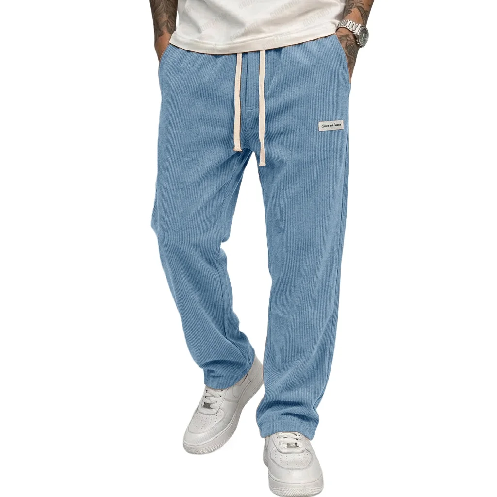 Men's Baggy Pants Casual Corduroy Trousers Drawstring Elastic Waist Straight Sweatpants Jogger Gym Man Pants Men's Work Pants