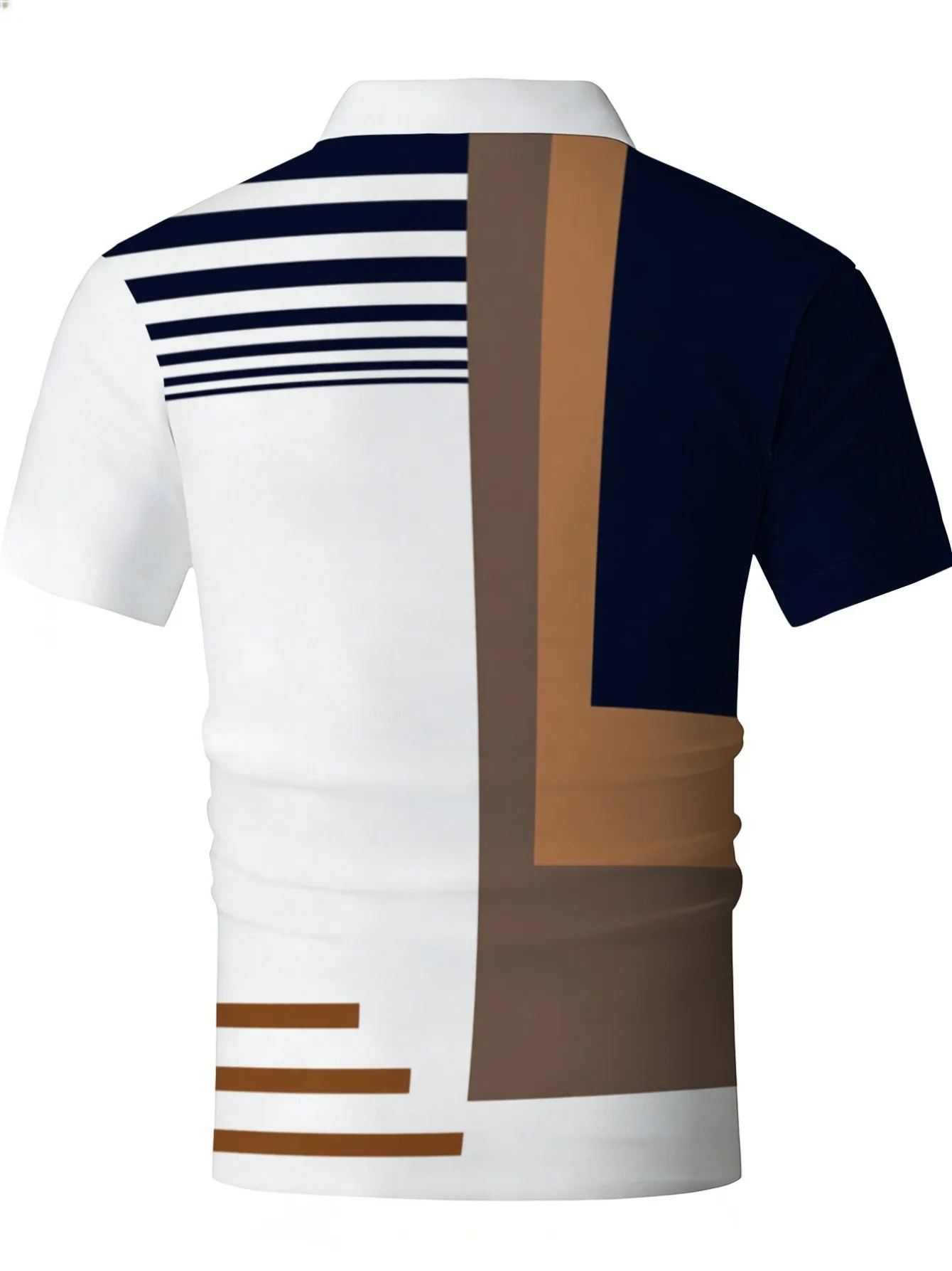 2026 Summer New Style Men's Short-Sleeved Polo Shirt with 3D Stripes Pattern Print for Street Casual Fashion Breathable