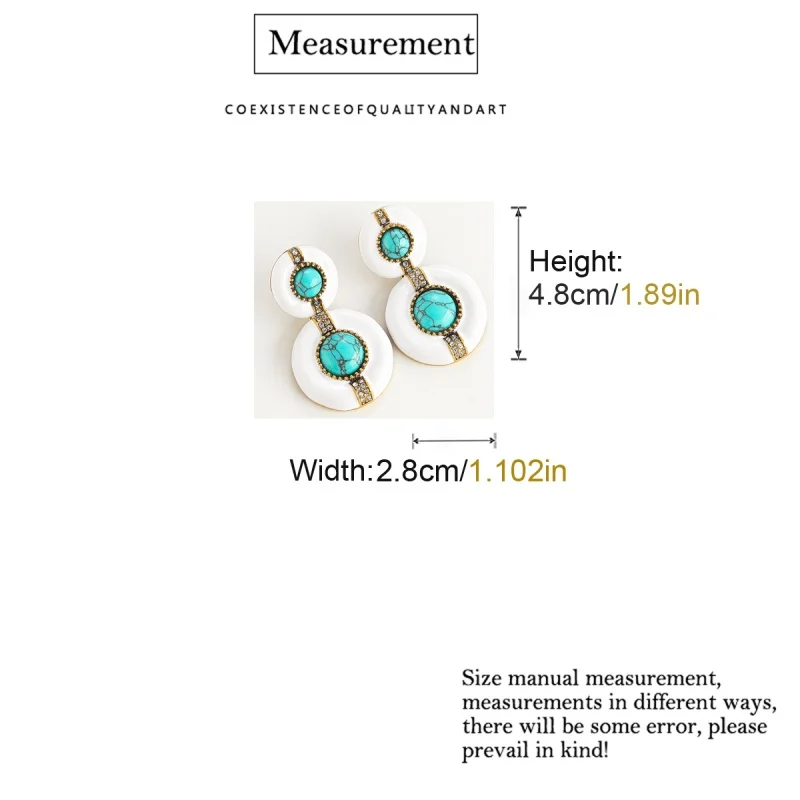 Vintage White Turquoise Earring Round Drop Rhinestone Antique Gold Color High Quality Woman Luxury Designer Jewelry Accessories