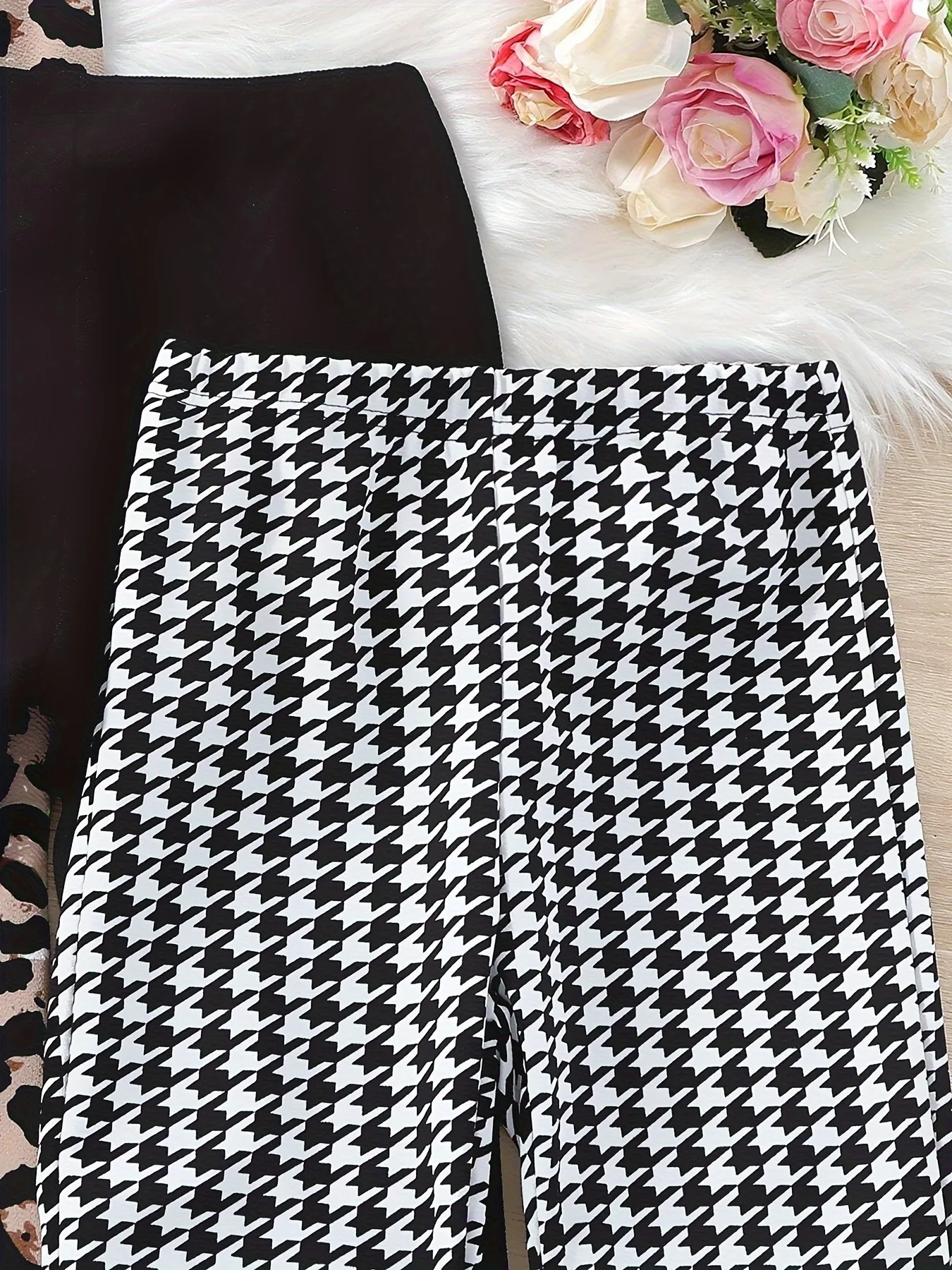 Trendy Girls 3 Pack Bell Bottoms Houndstooth Leopard Print Flare Pants Y2K Streetwear Fashion Pants