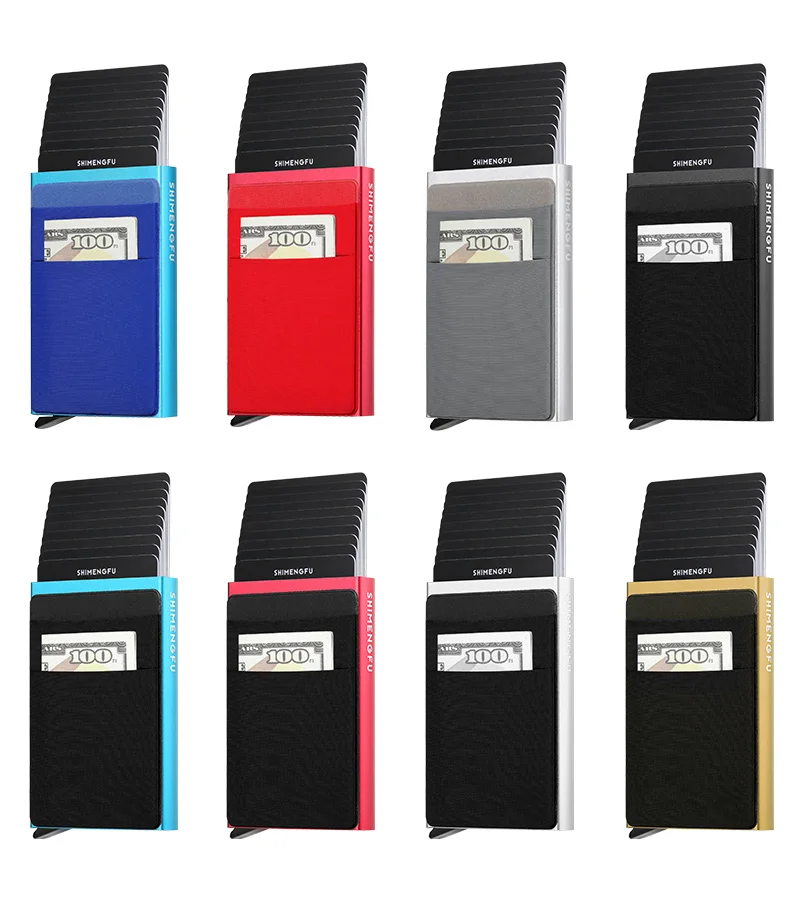 Fashion Metal Aluminum Leather ID Card Holder Multi-Function Designer Bank Card Men Wallet Business Pop-Up Cardholder Women
