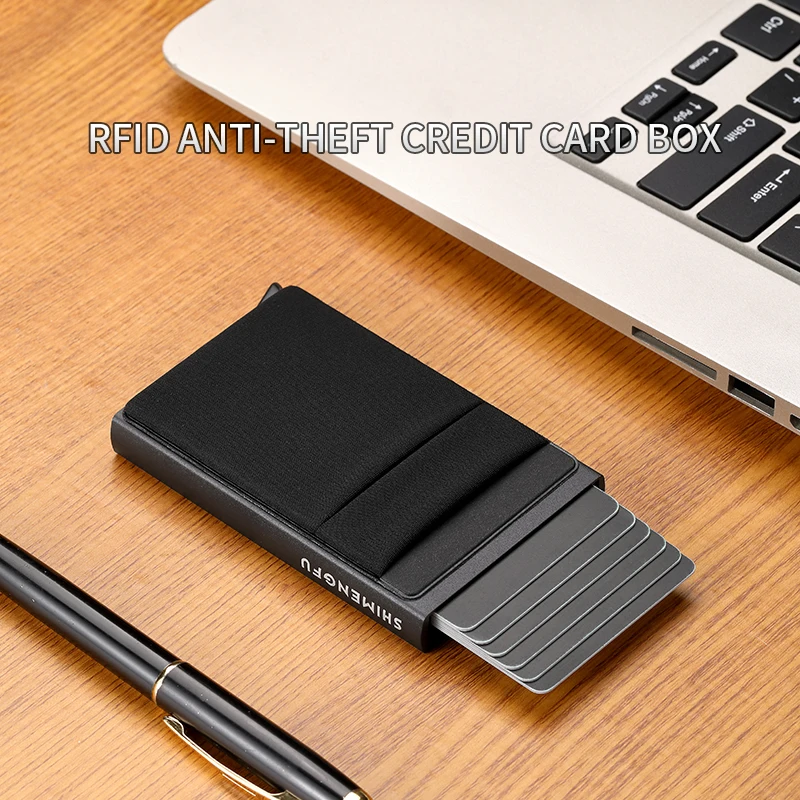 Fashion Metal Aluminum Leather ID Card Holder Multi-Function Designer Bank Card Men Wallet Business Pop-Up Cardholder Women