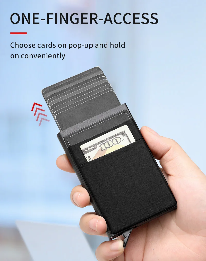 Fashion Metal Aluminum Leather ID Card Holder Multi-Function Designer Bank Card Men Wallet Business Pop-Up Cardholder Women