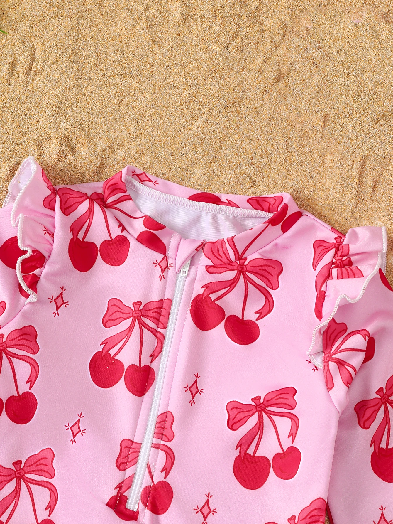 Baby Girl Summer Cherry Print Long Sleeve Onesie Swimsuit with Hat Infant Swimwear Protection And Style in One Piece