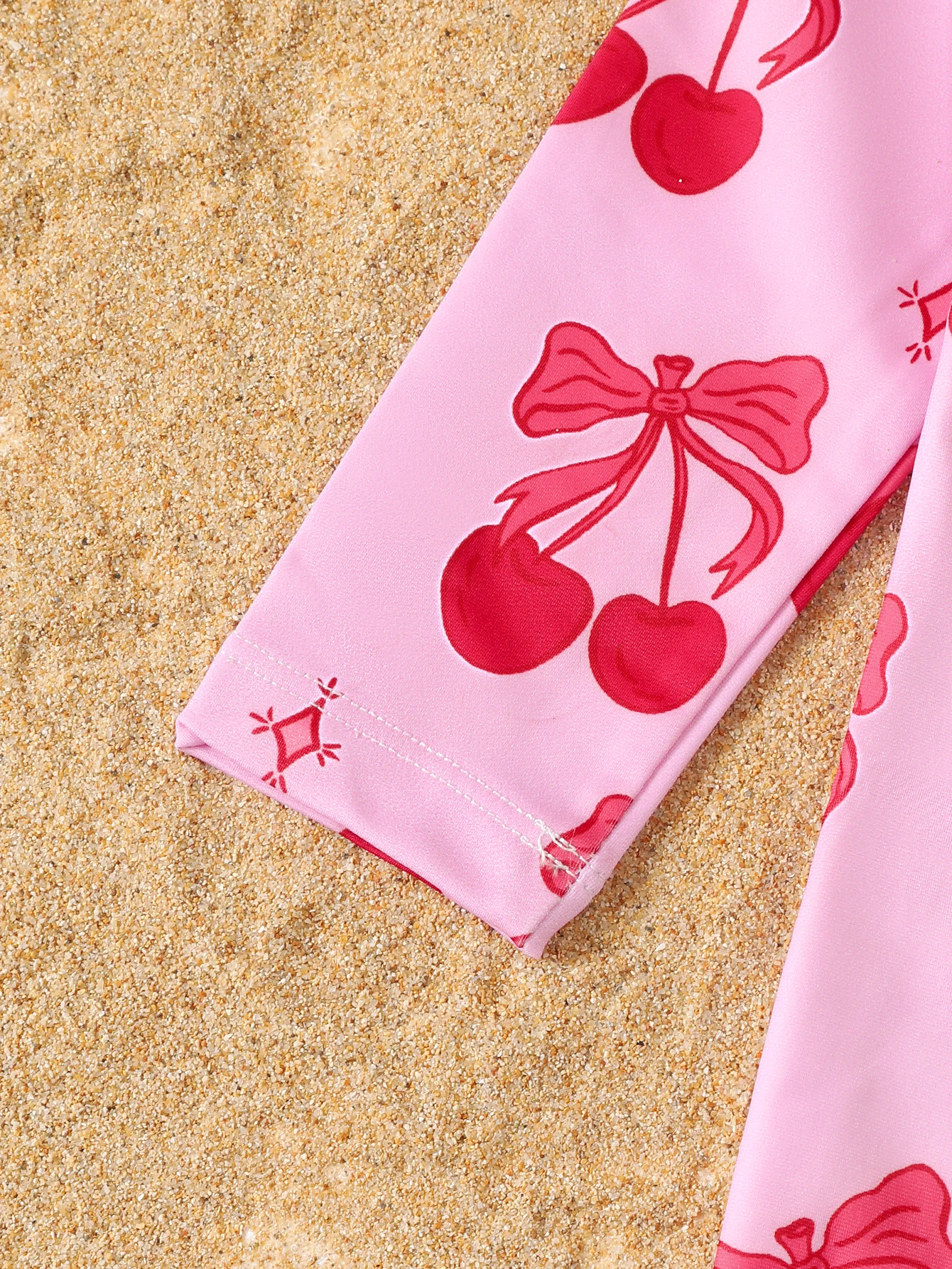 Baby Girl Summer Cherry Print Long Sleeve Onesie Swimsuit with Hat Infant Swimwear Protection And Style in One Piece