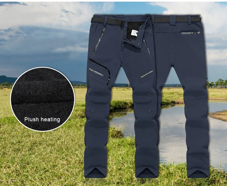 Men's Skiing Pants Camping Fleece Lined Waterproof Winter Insulated Hiking Trekking Trousers Outdoor Work Hunting
