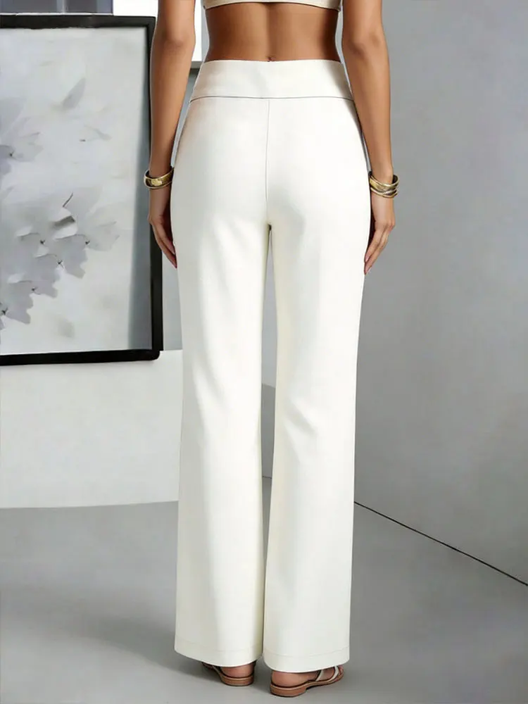 Womens Elegant High Waist Straight Pants Simple Office Formal Wear White Soft Elastic Quick Dry Wide Leg Trouser Commute Outfits