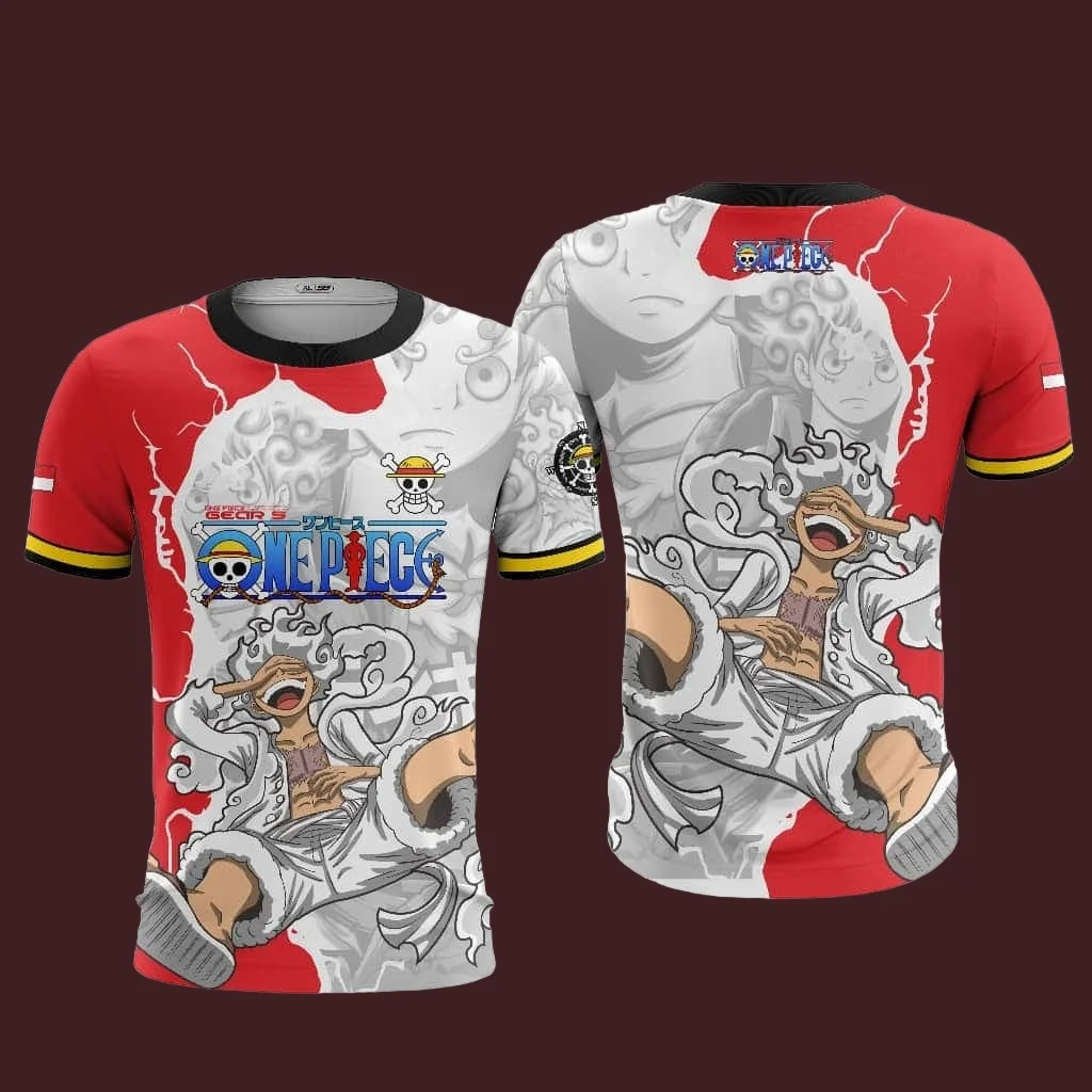 2026 Anime One Piece Luffy Gear5 Football Jersey Summer Oversize Breathable Vintage Fashion Sport Women Men Cosplay Tshirt