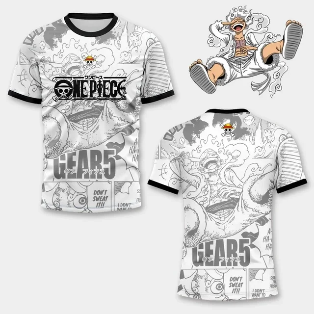 2026 Anime One Piece Luffy Gear5 Football Jersey Summer Oversize Breathable Vintage Fashion Sport Women Men Cosplay Tshirt