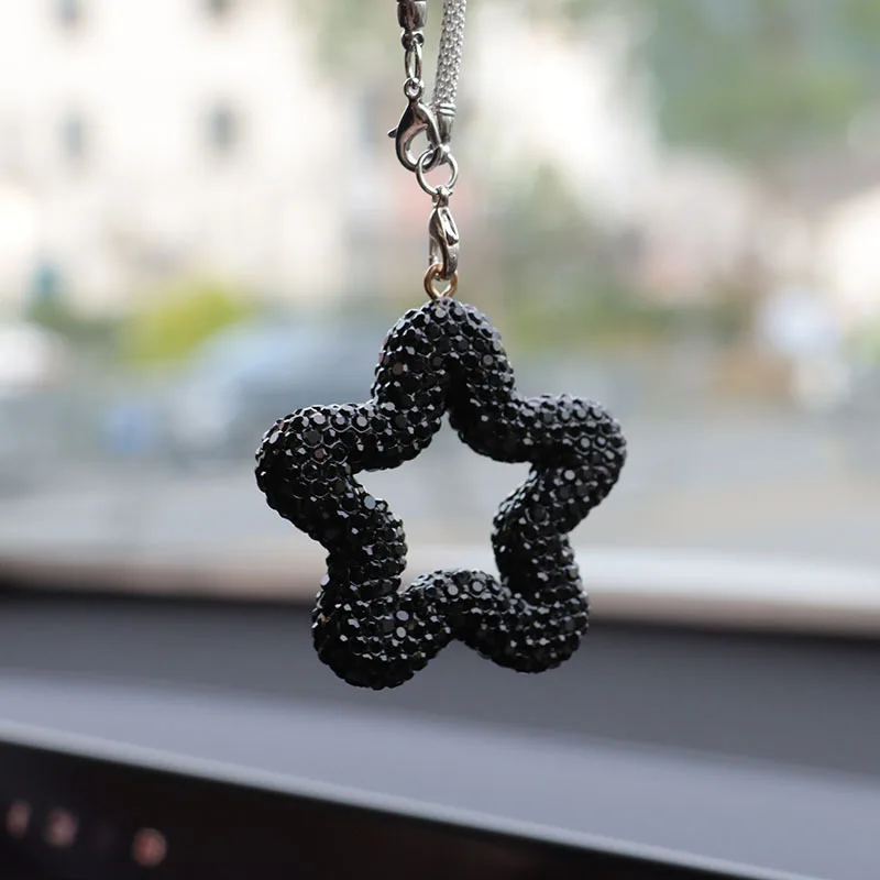 Five-Pointed Star Polymer Clay Car Charm with Crystal Rhinestones - Rearview Mirror Pendant