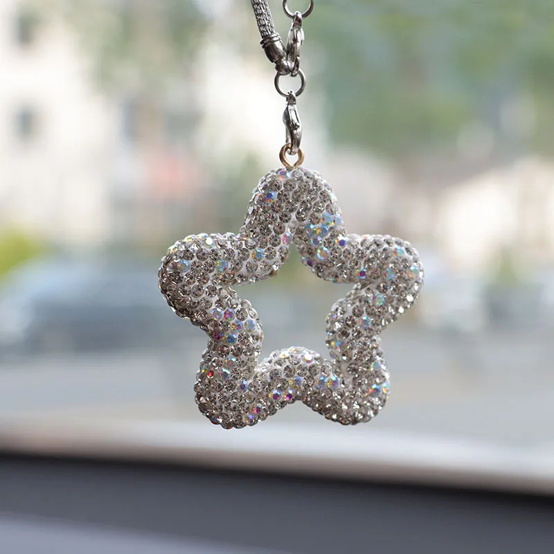 Five-Pointed Star Polymer Clay Car Charm with Crystal Rhinestones - Rearview Mirror Pendant