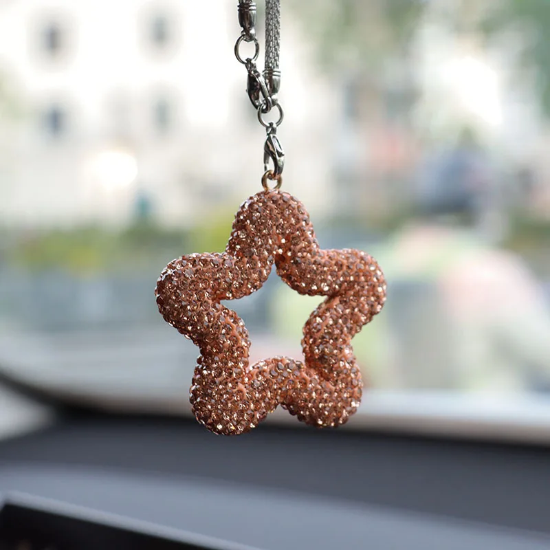 Five-Pointed Star Polymer Clay Car Charm with Crystal Rhinestones - Rearview Mirror Pendant