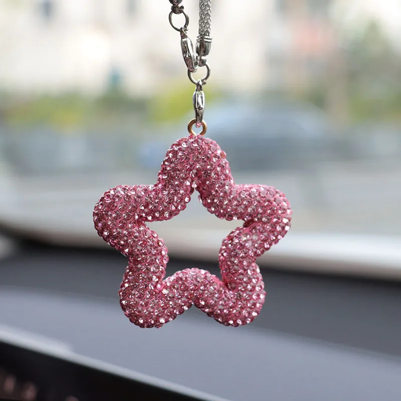 Five-Pointed Star Polymer Clay Car Charm with Crystal Rhinestones - Rearview Mirror Pendant