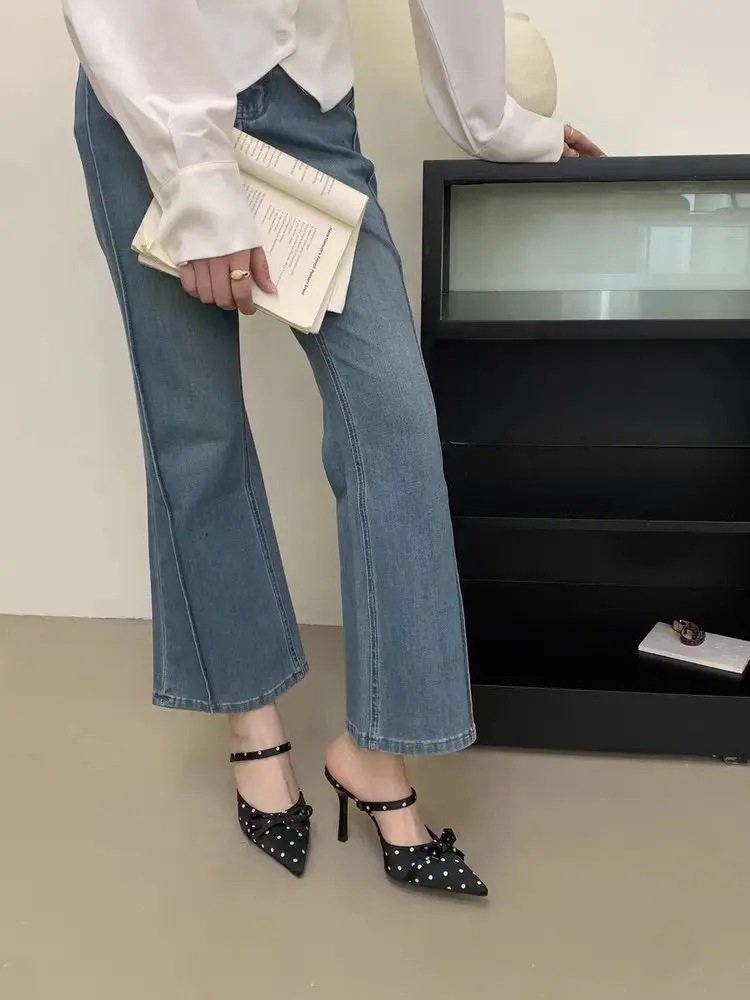 2026 Fashion New French Polka Dot Pointed Toe Baotou Sandals Women's Stiletto High-end Women's Sandals