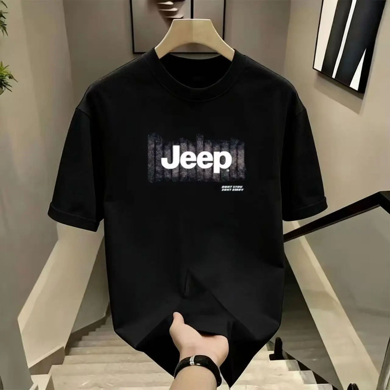 Summer New Men's Jeep Letter T-Shirt Casual O-Neck Short Sleeve Tops Fashion Streetwear Male Oversized T Shirts for Men