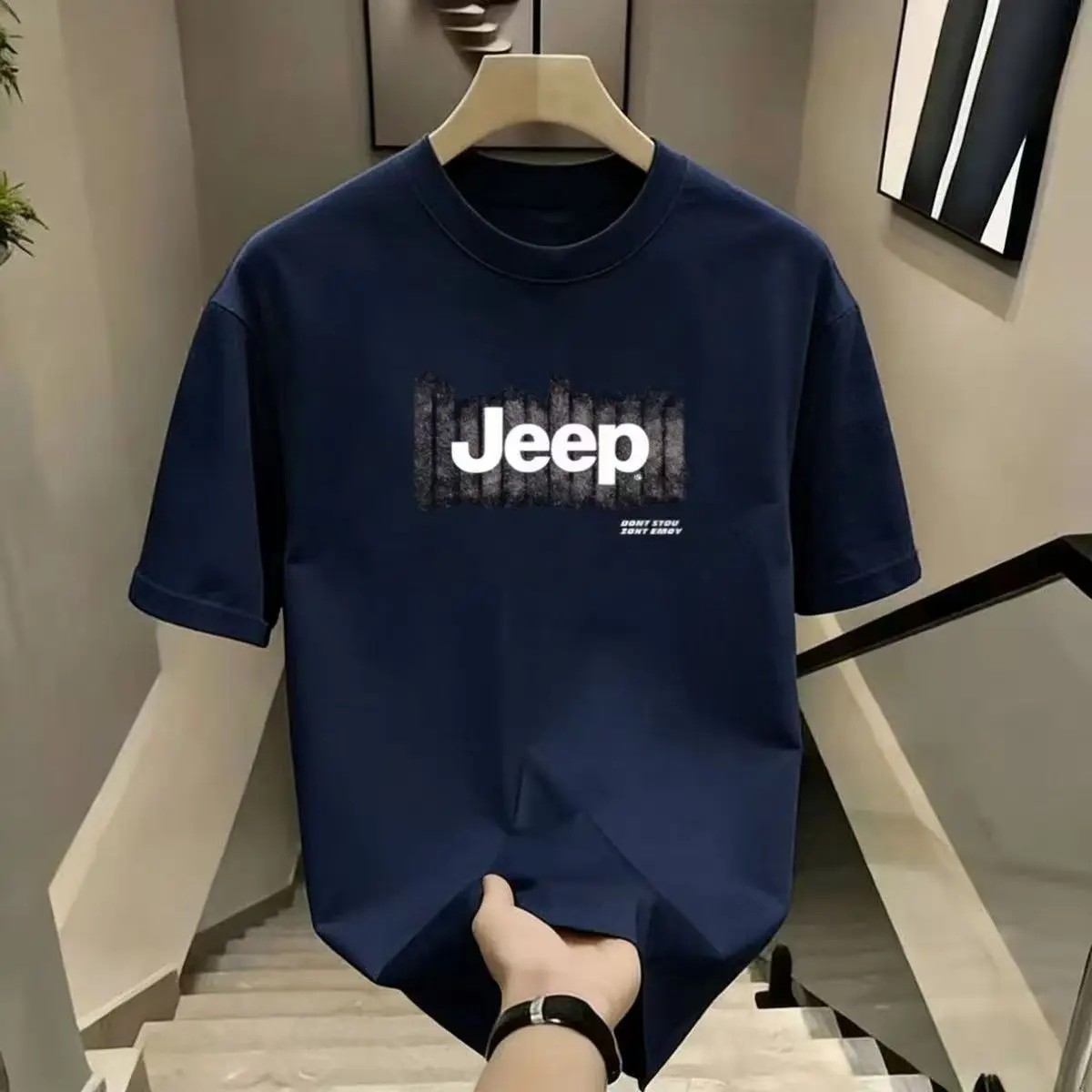 Summer New Men's Jeep Letter T-Shirt Casual O-Neck Short Sleeve Tops Fashion Streetwear Male Oversized T Shirts for Men
