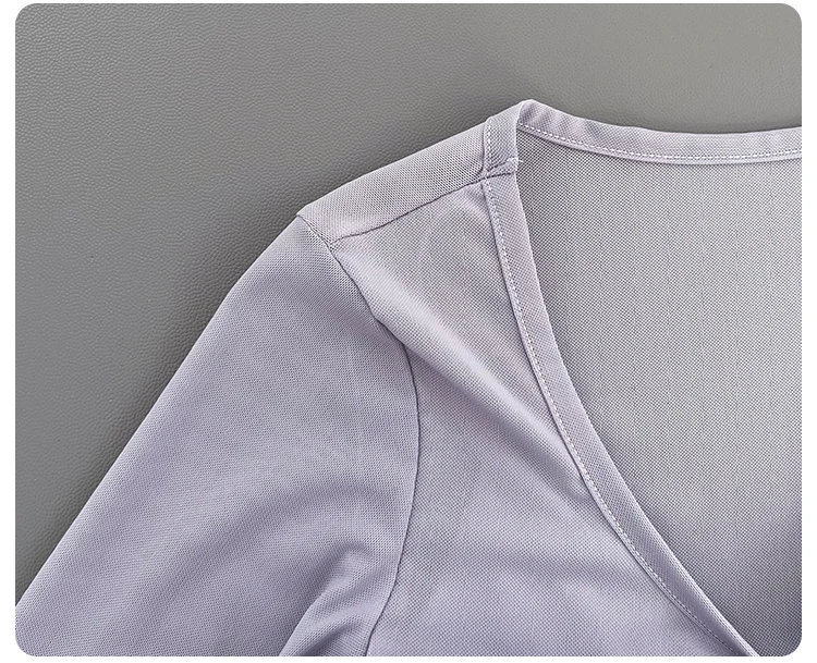 Women Deep V Mesh Long Sleeve Crop Yoga Top Front Twist Knot Slim Soft Breathable Running Fitness Workout Sports Long Sleeve Tee