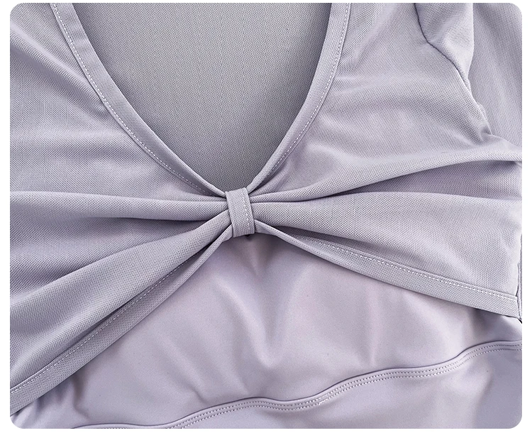 Women Deep V Mesh Long Sleeve Crop Yoga Top Front Twist Knot Slim Soft Breathable Running Fitness Workout Sports Long Sleeve Tee