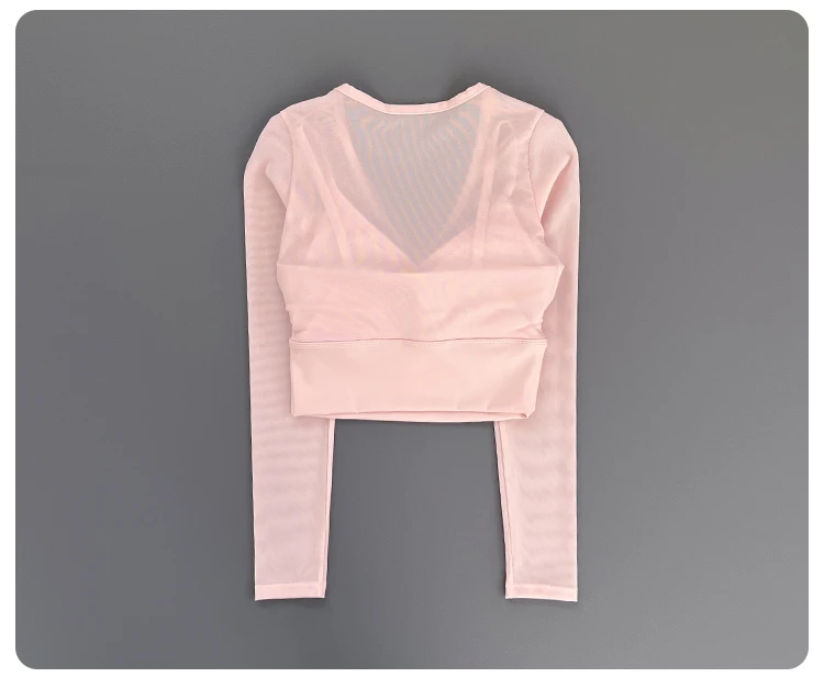 Women Deep V Mesh Long Sleeve Crop Yoga Top Front Twist Knot Slim Soft Breathable Running Fitness Workout Sports Long Sleeve Tee