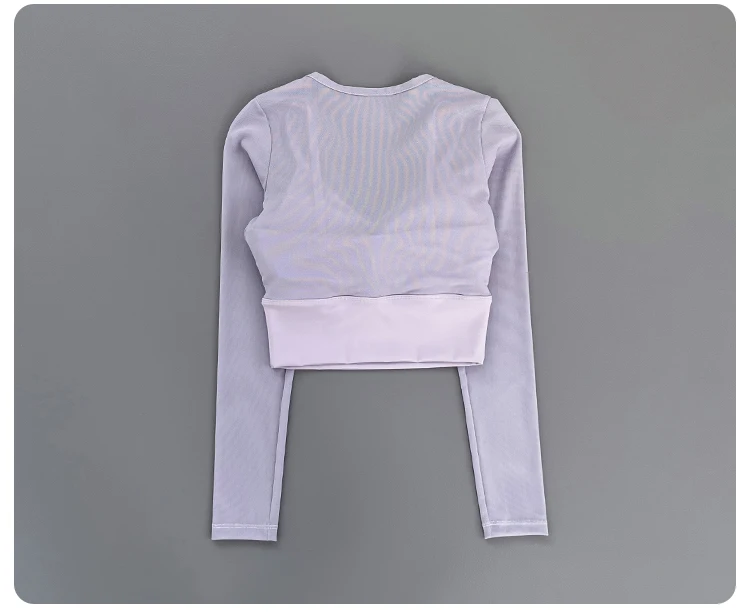 Women Deep V Mesh Long Sleeve Crop Yoga Top Front Twist Knot Slim Soft Breathable Running Fitness Workout Sports Long Sleeve Tee