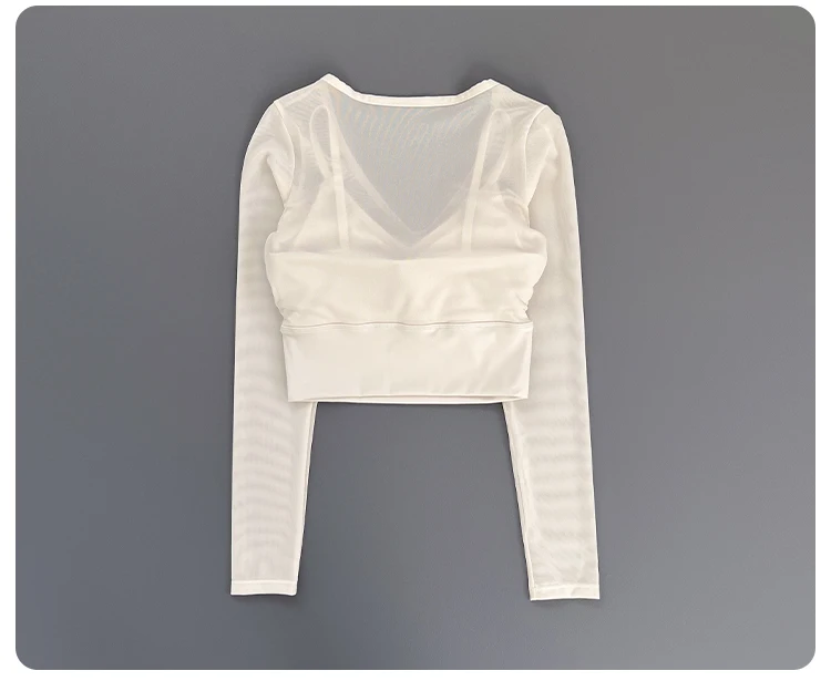 Women Deep V Mesh Long Sleeve Crop Yoga Top Front Twist Knot Slim Soft Breathable Running Fitness Workout Sports Long Sleeve Tee