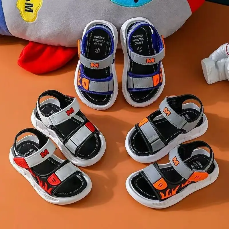 2026 Summer Korean Style Kids Sandals Non-slip Soft Sole Adjustable Hook Loop Beach Shoes For Boys Girls