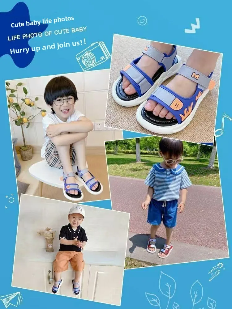 2026 Summer Korean Style Kids Sandals Non-slip Soft Sole Adjustable Hook Loop Beach Shoes For Boys Girls