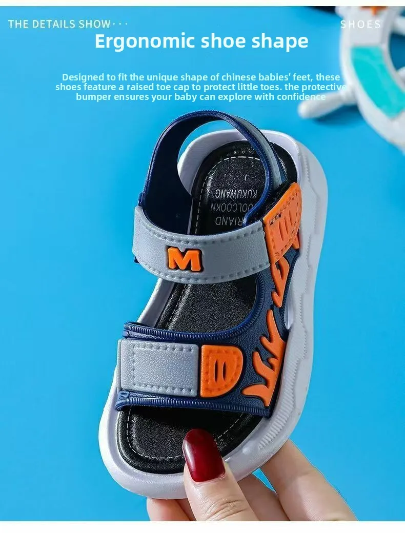 2026 Summer Korean Style Kids Sandals Non-slip Soft Sole Adjustable Hook Loop Beach Shoes For Boys Girls