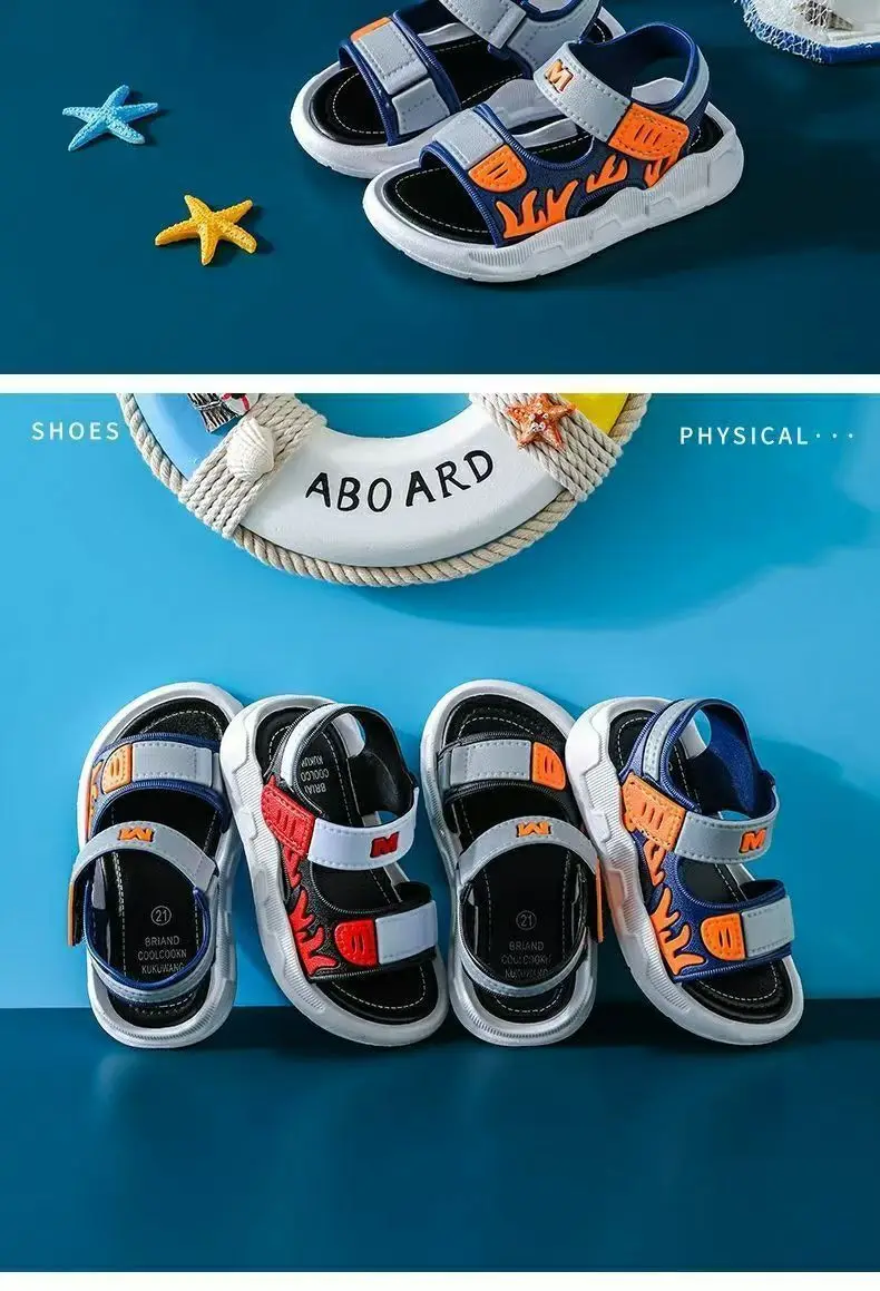 2026 Summer Korean Style Kids Sandals Non-slip Soft Sole Adjustable Hook Loop Beach Shoes For Boys Girls