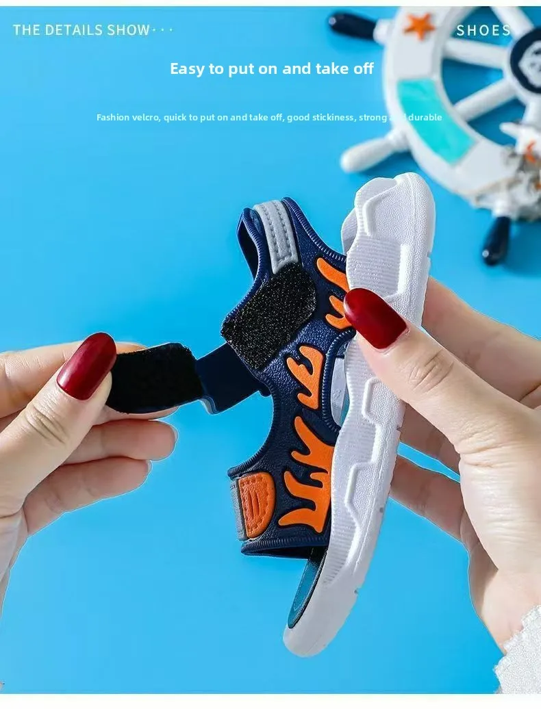 2026 Summer Korean Style Kids Sandals Non-slip Soft Sole Adjustable Hook Loop Beach Shoes For Boys Girls