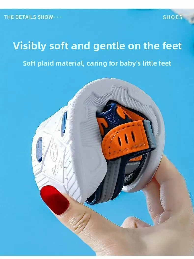 2026 Summer Korean Style Kids Sandals Non-slip Soft Sole Adjustable Hook Loop Beach Shoes For Boys Girls