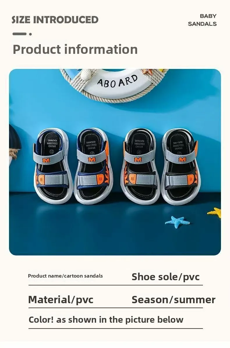2026 Summer Korean Style Kids Sandals Non-slip Soft Sole Adjustable Hook Loop Beach Shoes For Boys Girls