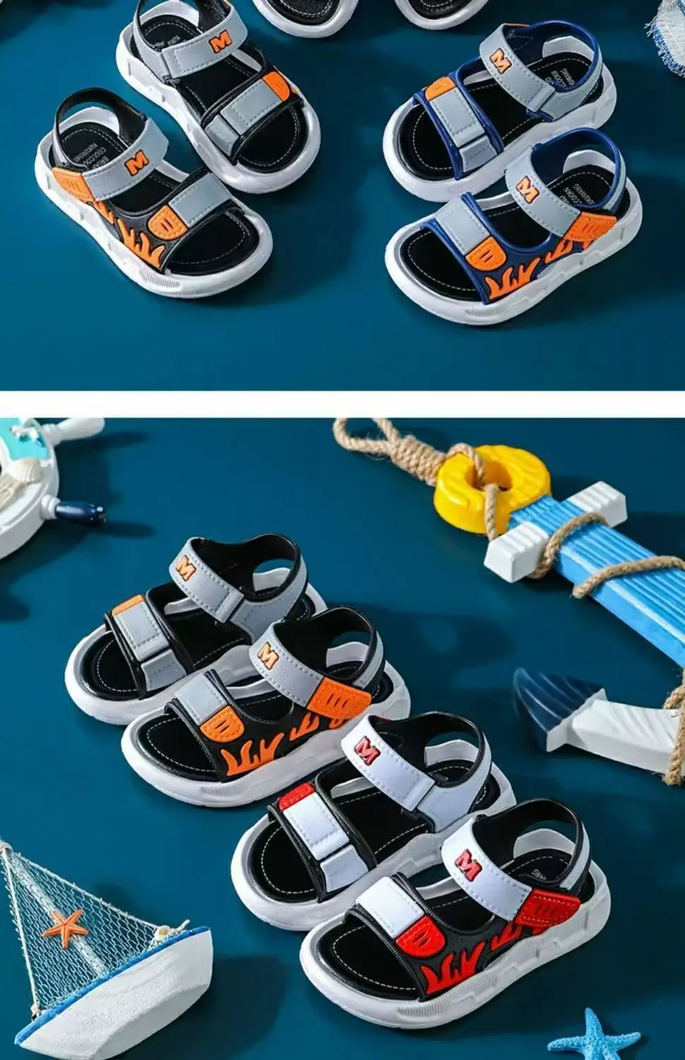 2026 Summer Korean Style Kids Sandals Non-slip Soft Sole Adjustable Hook Loop Beach Shoes For Boys Girls
