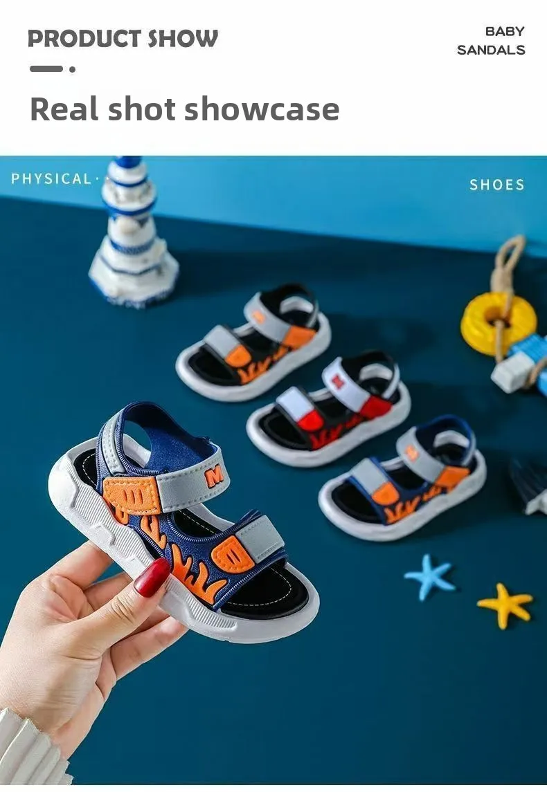 2026 Summer Korean Style Kids Sandals Non-slip Soft Sole Adjustable Hook Loop Beach Shoes For Boys Girls