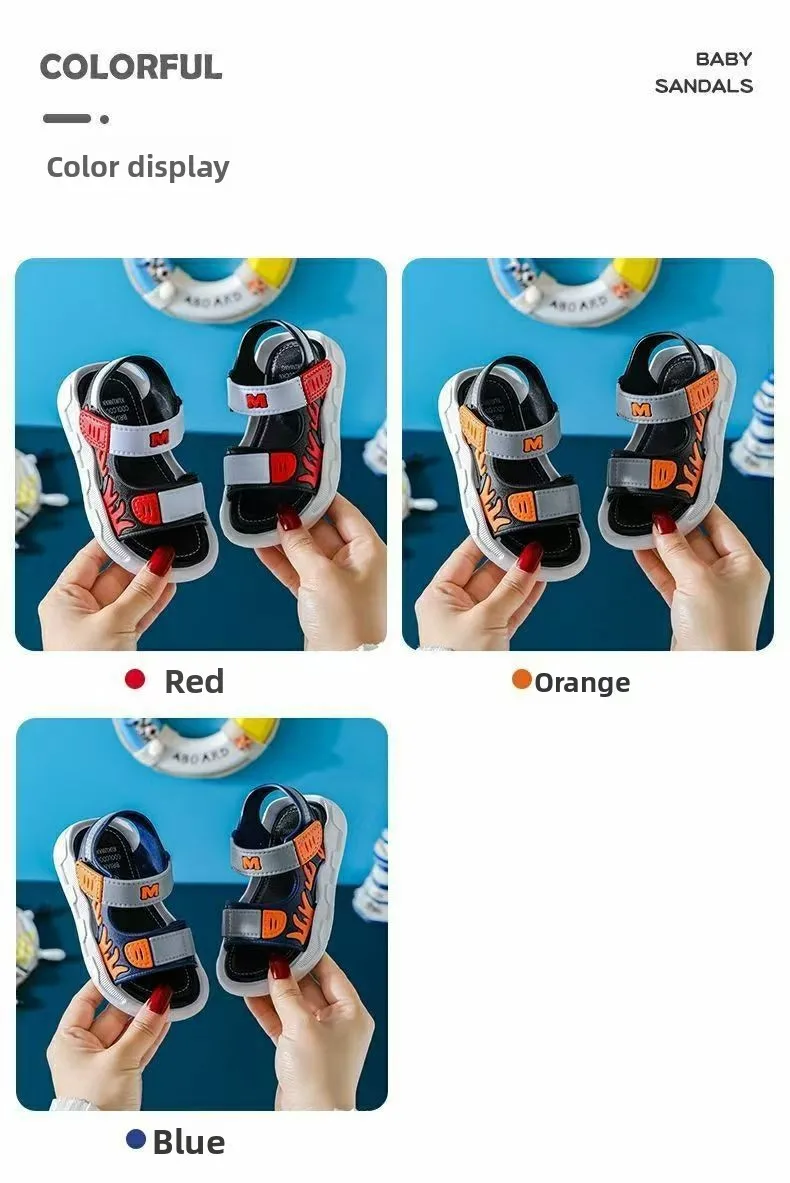 2026 Summer Korean Style Kids Sandals Non-slip Soft Sole Adjustable Hook Loop Beach Shoes For Boys Girls