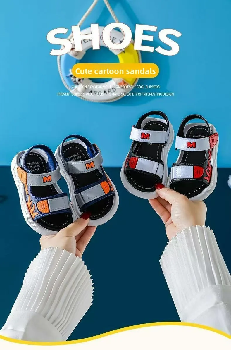 2026 Summer Korean Style Kids Sandals Non-slip Soft Sole Adjustable Hook Loop Beach Shoes For Boys Girls
