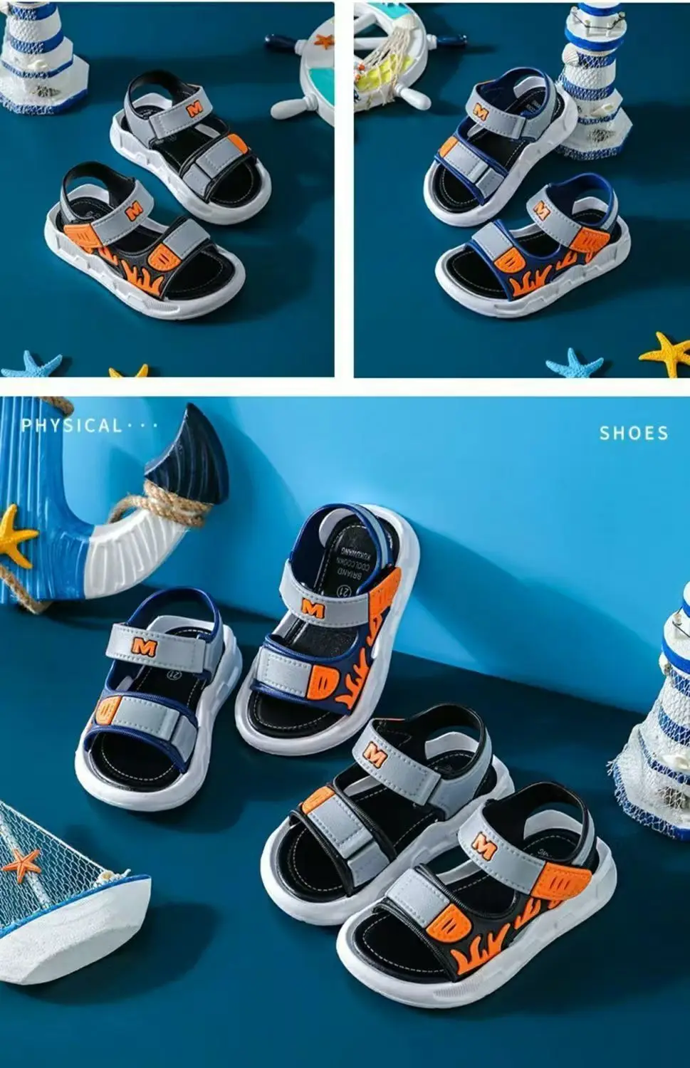 2026 Summer Korean Style Kids Sandals Non-slip Soft Sole Adjustable Hook Loop Beach Shoes For Boys Girls