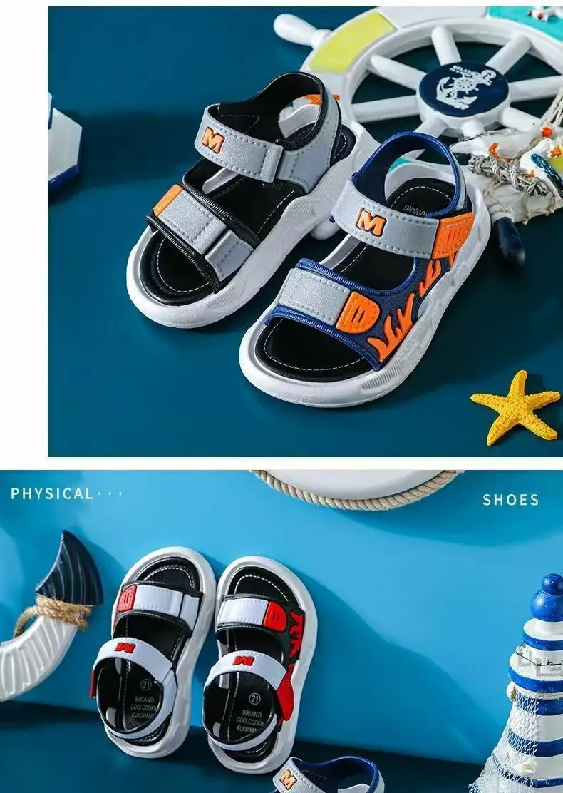 2026 Summer Korean Style Kids Sandals Non-slip Soft Sole Adjustable Hook Loop Beach Shoes For Boys Girls