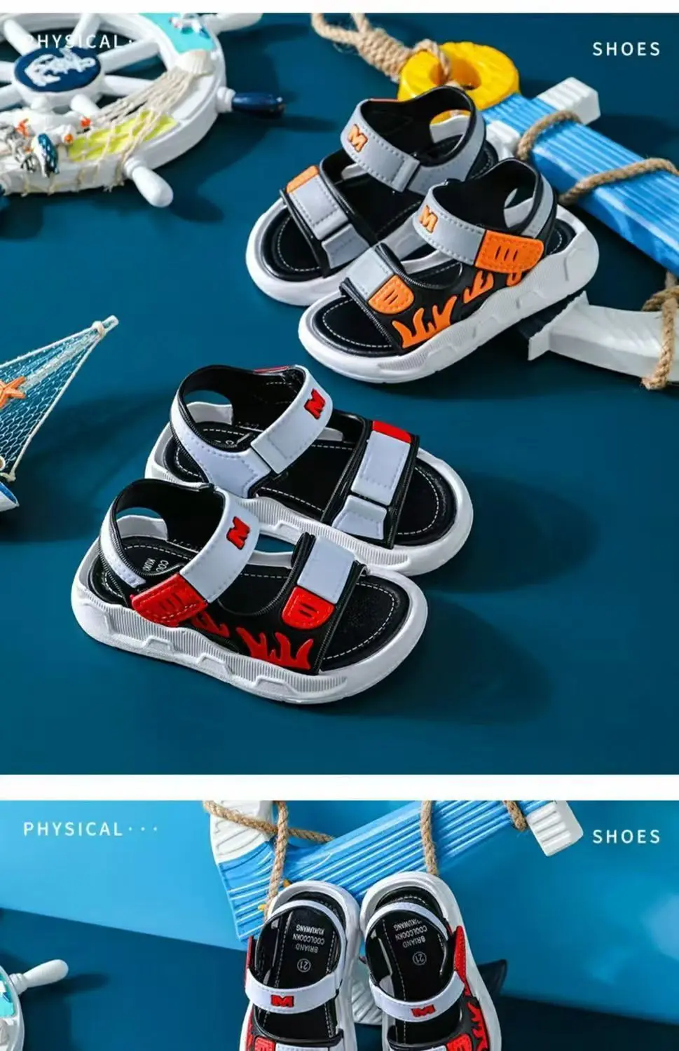 2026 Summer Korean Style Kids Sandals Non-slip Soft Sole Adjustable Hook Loop Beach Shoes For Boys Girls
