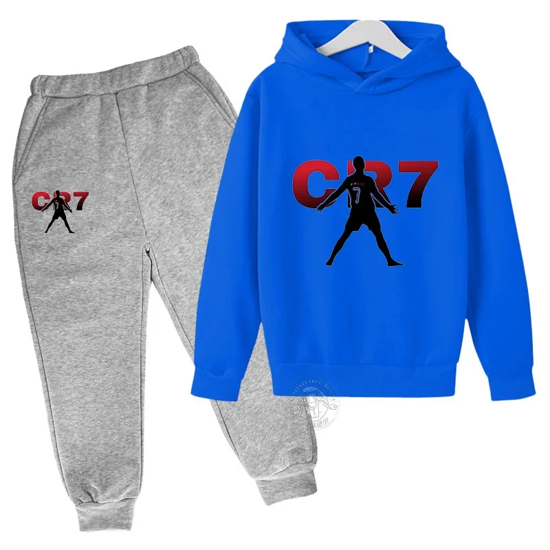 2024 Boys Spring and Autumn Football Idol CR7 clothing 2 hoodies + pantsuits Children 3-13 years old casual sportswear children