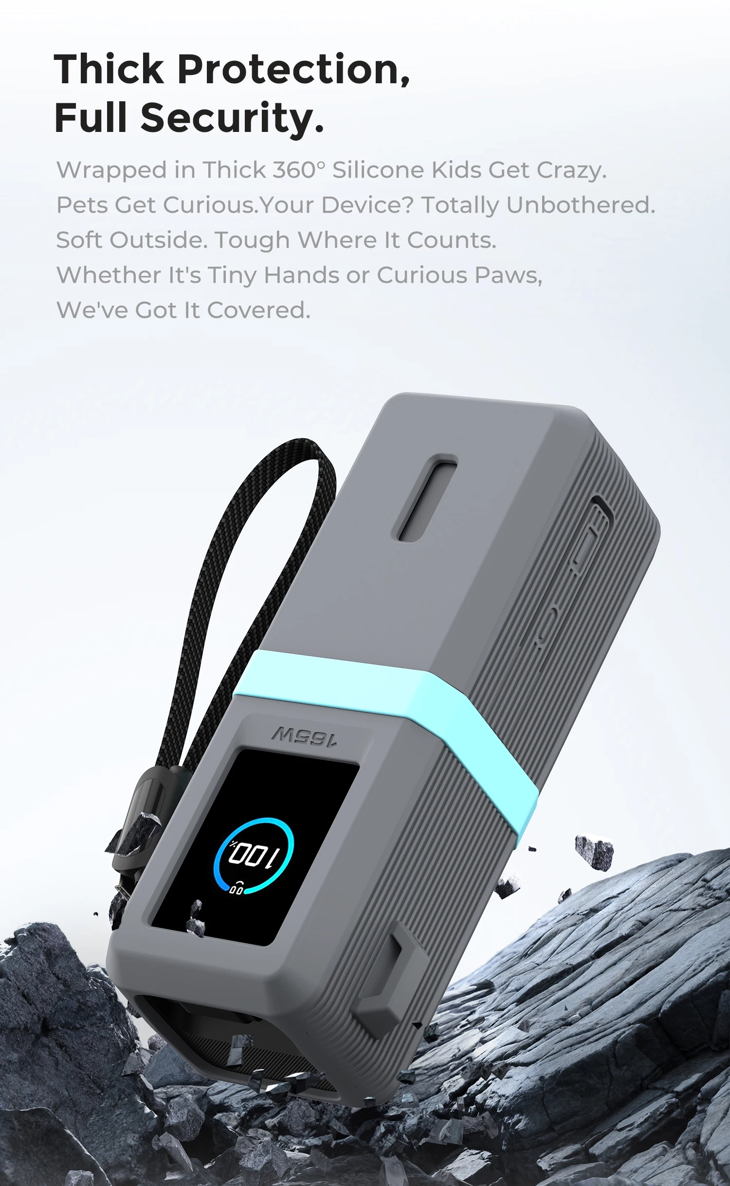 SIKAI Silicone Power Bank Case for Anker Zolo 165W (25000mAh) PowerBank Shockproof Cover with Cable Organizer Ring Lanyard Hole