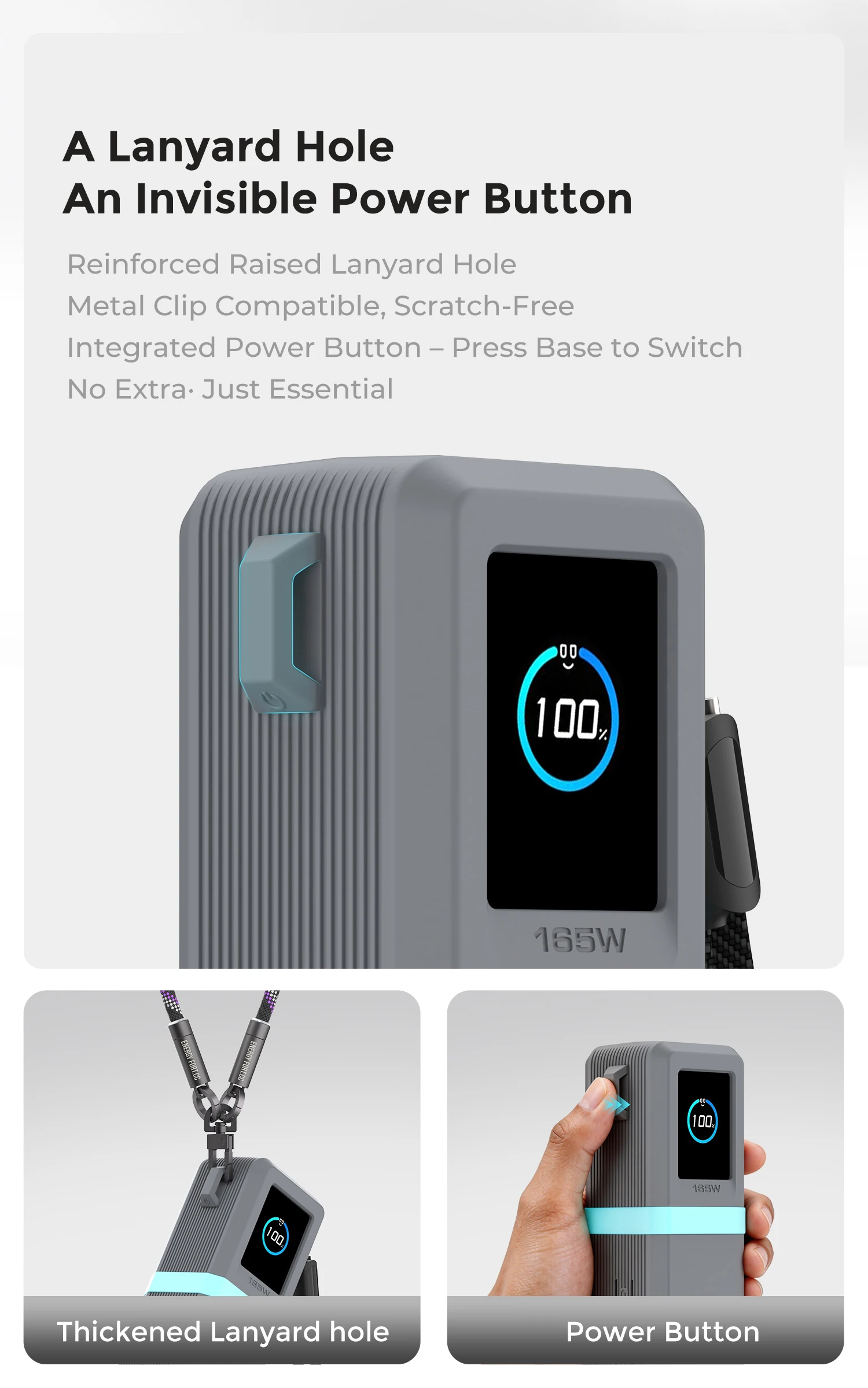 SIKAI Silicone Power Bank Case for Anker Zolo 165W (25000mAh) PowerBank Shockproof Cover with Cable Organizer Ring Lanyard Hole