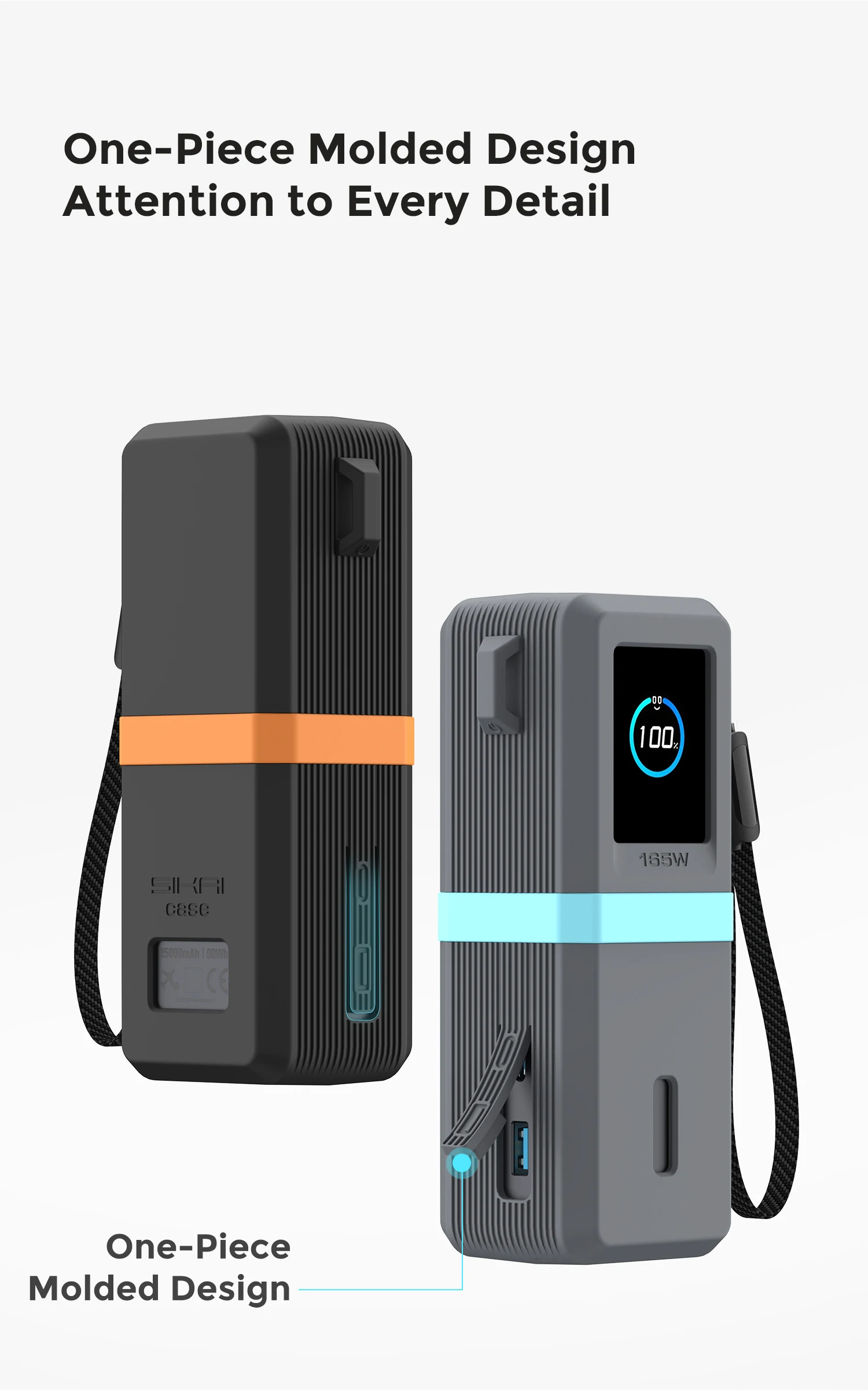 SIKAI Silicone Power Bank Case for Anker Zolo 165W (25000mAh) PowerBank Shockproof Cover with Cable Organizer Ring Lanyard Hole