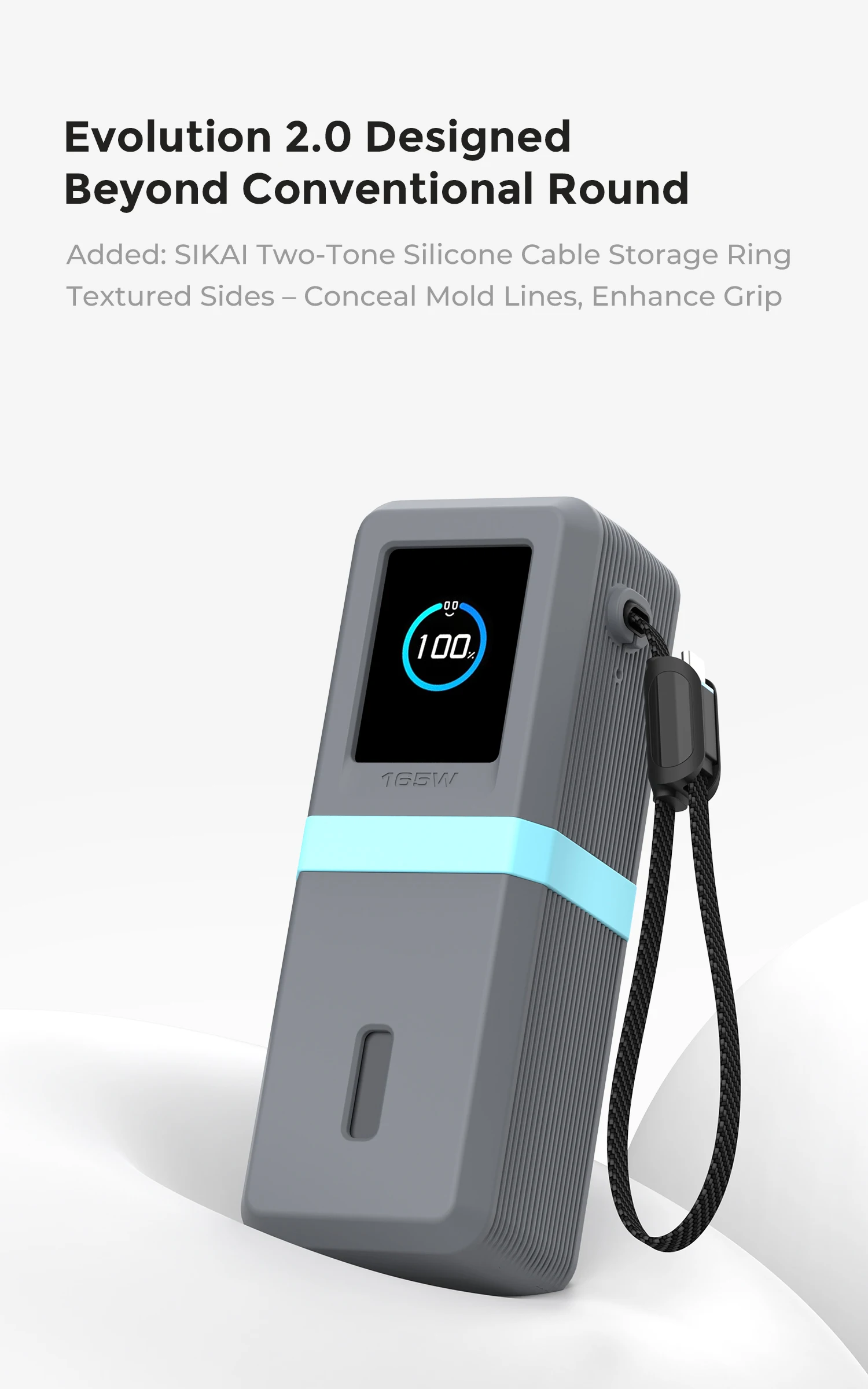 SIKAI Silicone Power Bank Case for Anker Zolo 165W (25000mAh) PowerBank Shockproof Cover with Cable Organizer Ring Lanyard Hole