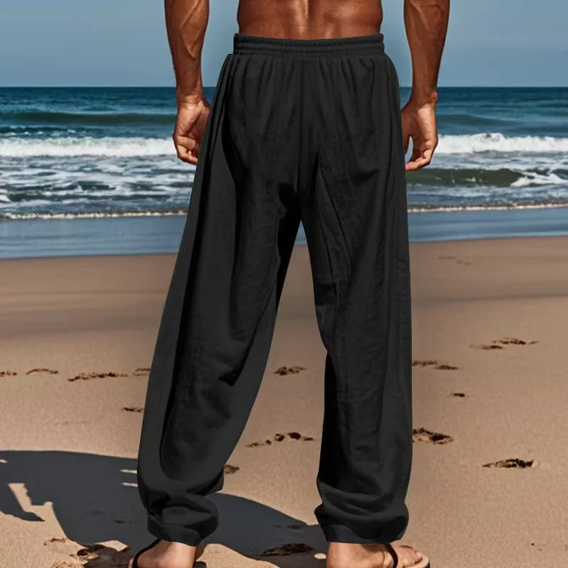 New summer men's breathable pure cotton and linen loose-fitting casual comfortable sports linen long straight pants