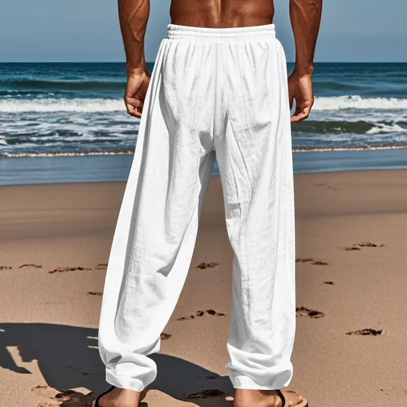 New summer men's breathable pure cotton and linen loose-fitting casual comfortable sports linen long straight pants